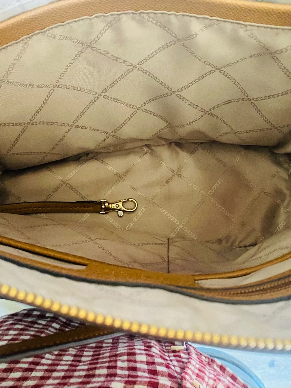 Michael Kors Caramel Leather Tote with MK Charm - Picture 7 of 10